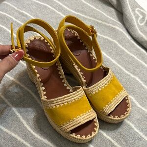 Tory Burch Yellow Wedge Shoes with Espadrille Platform
